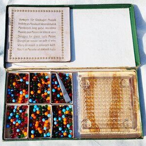 Antique Victorian Glass Ball Mosaic Board Game Puzzle Made in Austria